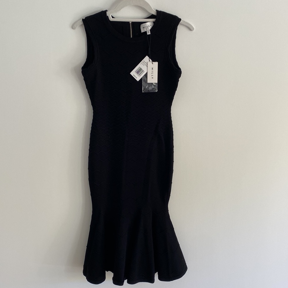 NWT Milly Black Degrade Knit Chevron Mermaid Dress  Sz. P